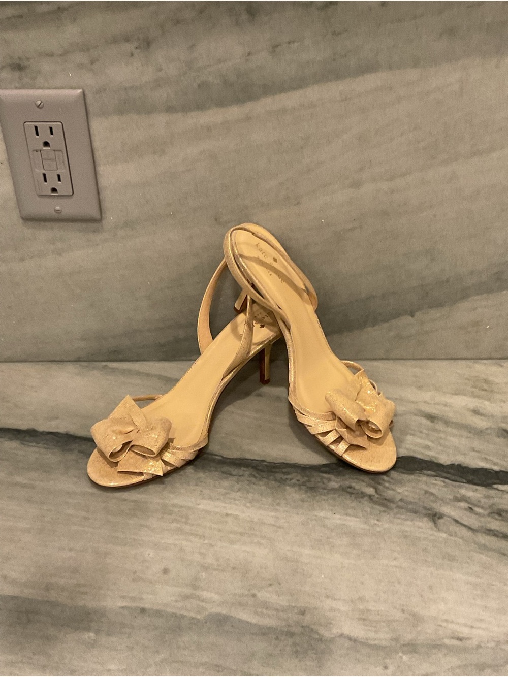 kate spade Metallic Gold Bow Slingback Heels